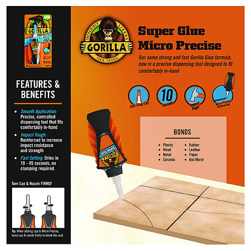 Gorilla Super Glue Micro Precise, 0.18 oz, Dries Clear (102812)