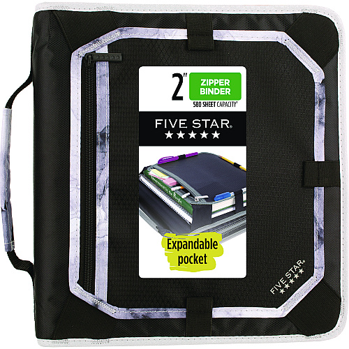 Five Star Zipper Binder, 3 Rings, 2" Capacity, 11 x 8.5, Black/Gray Accents (29052IT8)