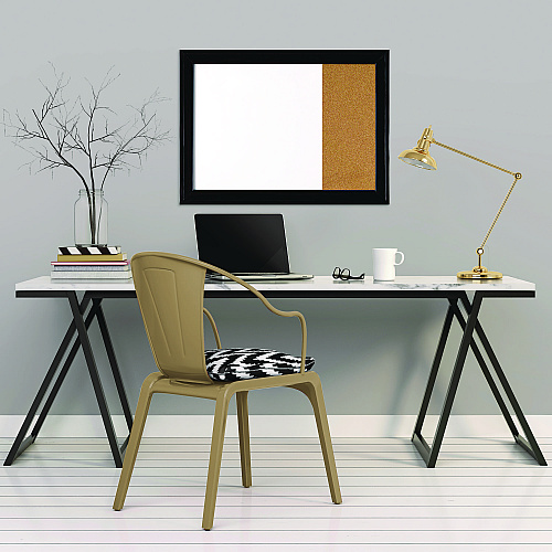 Quartet Home Decor Magnetic Combo Dry Erase Board with Cork Board on Side, 23 x 17, Tan/White Surface, Black Wood Frame (79283)