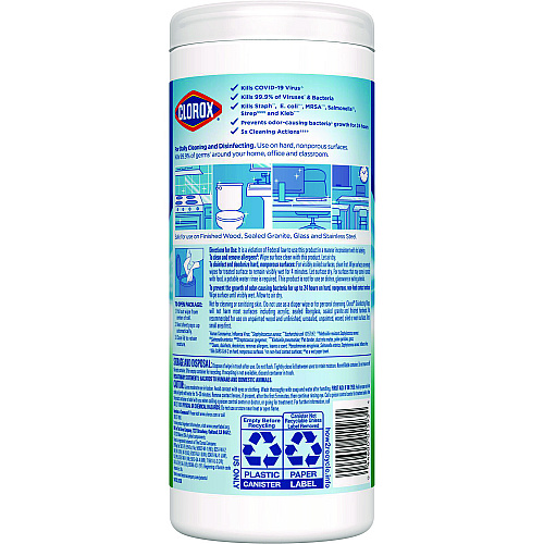Clorox Disinfecting Wipes, 1-Ply, 7 x 8, Fresh Scent, White, 35/Canister, 12 Canisters/Carton (01593CT)