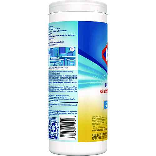Clorox Disinfecting Wipes, 1-Ply, 7 x 8, Crisp Lemon, White, 35/Canister, 12 Canisters/Carton (01594CT)