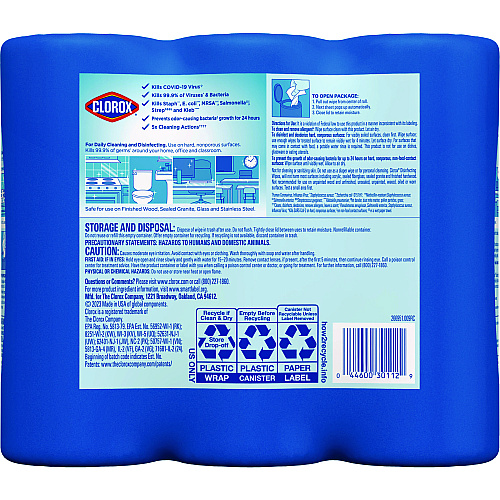 Clorox Disinfecting Wipes, 1-Ply, 7 x 8, Fresh Scent/Citrus Blend, White, 35/Canister, 3 Canisters/Pack (30112)