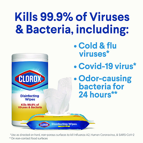 Clorox Disinfecting Wipes, 1-Ply, 7 x 8, Fresh Scent/Citrus Blend, White, 35/Canister, 3 Canisters/Pack (30112)