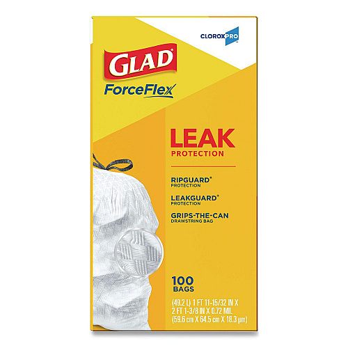 Glad Tall Kitchen Drawstring Trash Bags, 13 gal, 24" x 27.38", Gray, 100 Bags/Box, 4 Boxes/Carton (78526CT)