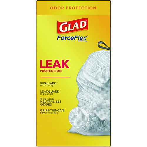 Glad ForceFlex Tall Kitchen Drawstring Trash Bags, 13 gal, 23.75" x 24.88", White, 240/Carton (79008)