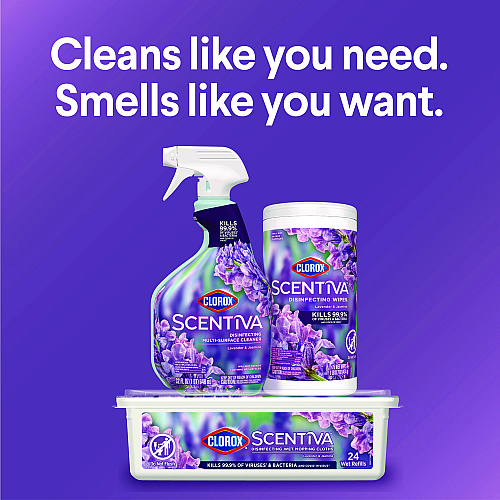 Clorox Scentiva Disinfecting Multi-Surface Cleaner, Tuscan Lavender and Jasmine, 32 oz, 9/Carton (60523CT)