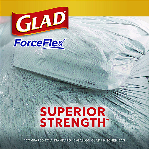 Glad ForceFlex Tall Kitchen Drawstring Trash Bags, 13 gal, 23.75" x 24.88", White, 240/Carton (79009)