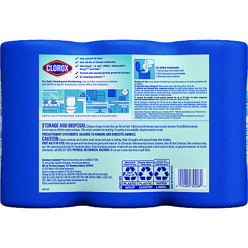 Clorox Disinfecting Wipes, 1-Ply, 7 x 8, Fresh Scent/Citrus Blend, White, 75/Canister, 3 Canisters/Pack (30208PK)