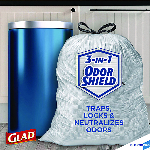 Glad CloroxPro ForceFlex Tall Kitchen Drawstring Trash Bags, 13 gal, 23.75" x 24.88", Gray, 100/Box (70427)