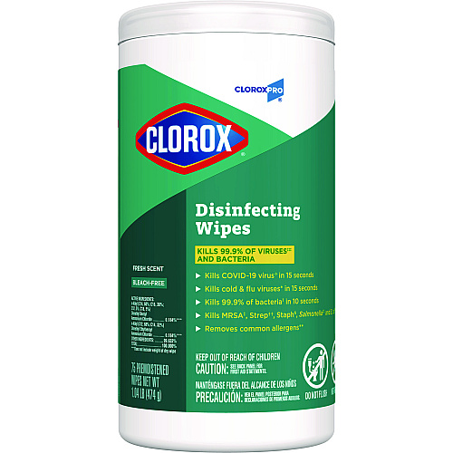 Clorox Disinfecting Wipes, 1-Ply, Fresh Scent, 7 x 8, White, 75/Canister, 6 Canisters/Carton (15949CT)