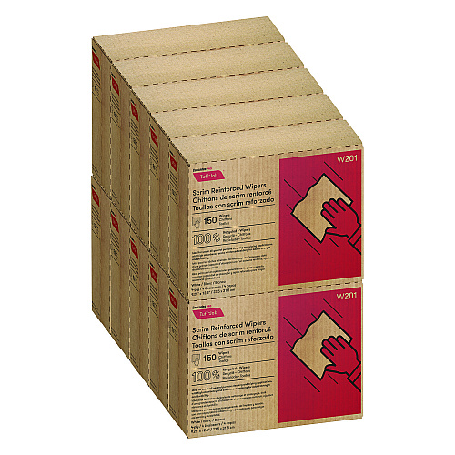 Cascades Tuff-Job Scrim Reinforced Wipers, 4-Ply, 9.25 x 12.5, White, 150/Box, 10 Boxes/Carton (W201)