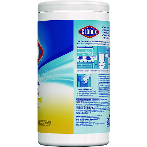 Clorox Disinfecting Wipes, 1-Ply, 7 x 7.75, Crisp Lemon, White, 75/Canister, 6 Canisters/Carton (01628)