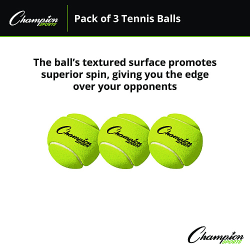 Champion Sports Tennis Balls, 2.5" Diameter, Yellow, 3/Pack (TB3)