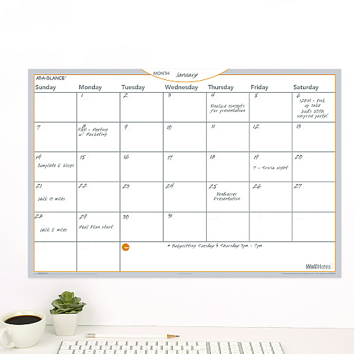 AT-A-GLANCE WallMates Self-Adhesive Dry Erase Monthly Planning Surfaces, 18 x 12, White/Gray/Orange Sheets, Undated (AW402028)