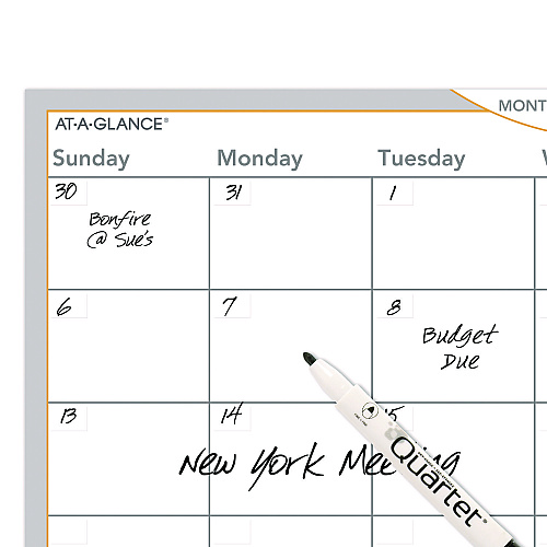 AT-A-GLANCE WallMates Self-Adhesive Dry Erase Monthly Planning Surfaces, 18 x 12, White/Gray/Orange Sheets, Undated (AW402028)
