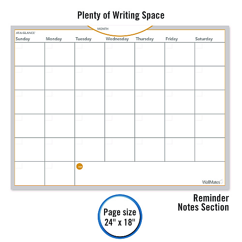 AT-A-GLANCE WallMates Self-Adhesive Dry Erase Monthly Planning Surfaces, 24 x 18, White/Gray/Orange Sheets, Undated (AW502028)