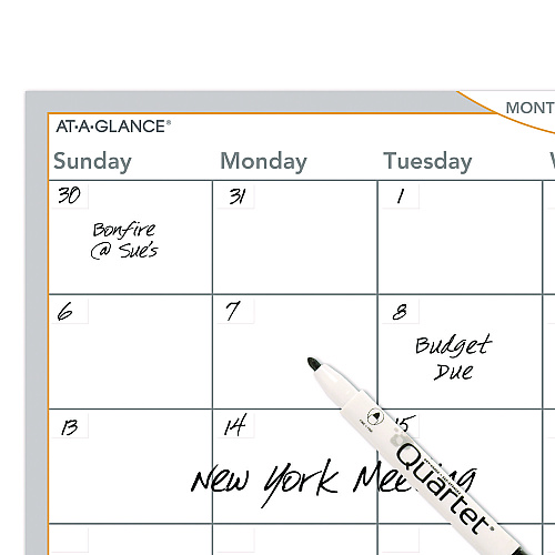 AT-A-GLANCE WallMates Self-Adhesive Dry Erase Monthly Planning Surfaces, 36 x 24, White/Gray/Orange Sheets, Undated (AW602028)