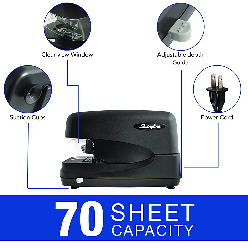 Swingline High-Capacity Flat Clinch Electric Stapler, 70-Sheet Capacity, Black (69270)
