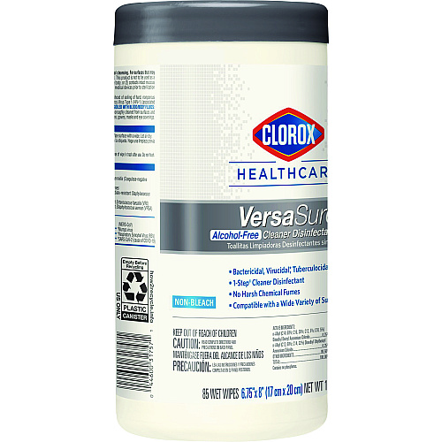 Clorox Healthcare VersaSure Cleaner Disinfectant Wipes, 1-Ply, 6.75 x 8, Fragranced, White, 85/Canister, 6 Canisters/Carton (31757)