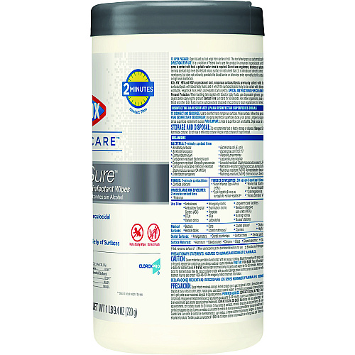 Clorox Healthcare VersaSure Cleaner Disinfectant Wipes, 1-Ply, 6.75 x 8, Fragranced, White, 150 Towels/Canister (31758EA)
