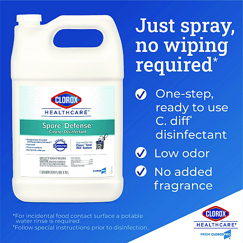 Clorox Healthcare Spore Defense Cleaner Disinfectant, Closed System, 1 gal Bottle, 4/Carton (32122)