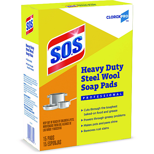 S.O.S. Steel Wool Soap Pads, 2.4 x 3, Steel, 15 Pads/Box, 12 Boxes/Carton (88320CT)