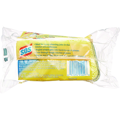 S.O.S. Heavy Duty Scrubber Sponge, 2.5 x 4.5, 0.9" Thick, Yellow/Green, 3/Pack, 8 Packs/Carton (91029CT)