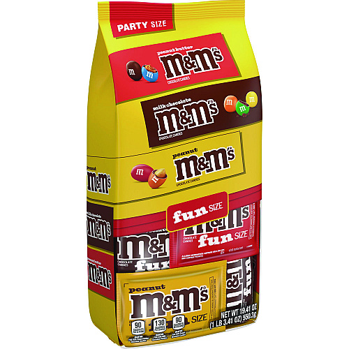 M&M's M and M'S Milk Chocolate, Peanut and Peanut Butter Variety Pack Fun Size Chocolate Candy Assortment, 19.41 oz Bag (59878)