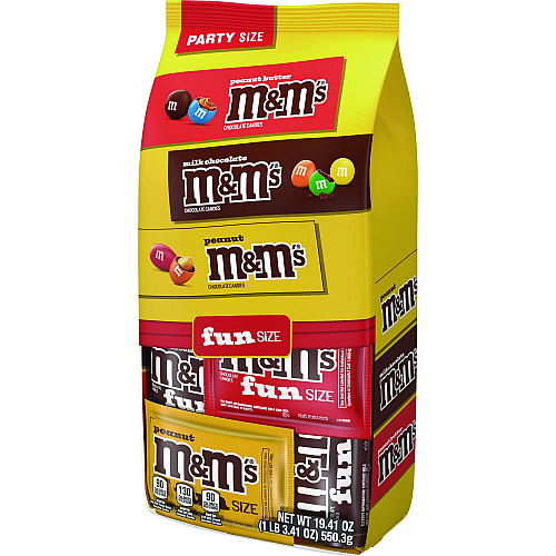 M&M's M and M'S Milk Chocolate, Peanut and Peanut Butter Variety Pack Fun Size Chocolate Candy Assortment, 19.41 oz Bag (59878)