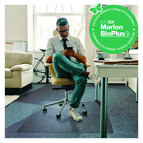 Floortex Ecotex Marlon BioPlus Rectangular Polycarbonate Chair Mat for Low/Medium Pile Carpets, Rectangular, 29 x 47, Clear (NCCMFLBG0001)