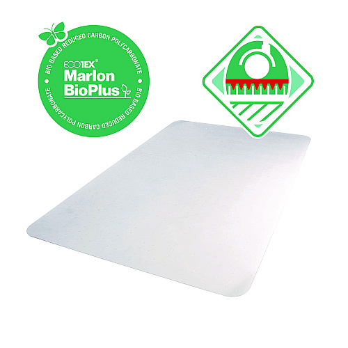 Floortex Ecotex Marlon BioPlus Rectangular Polycarbonate Chair Mat for Low/Medium Pile Carpets, Rectangular, 45" w  x 53" l, Clear (NRCMFLBG0003)