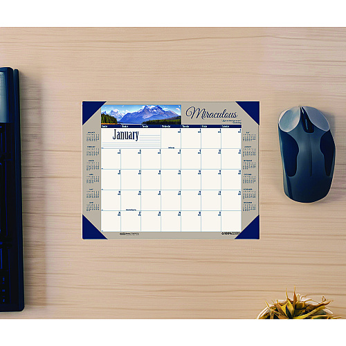 House of Doolittle Earthscapes Recycled Monthly Desk Pad Calendar, Motivational Photos, 22 x 17, Blue Binding/Corners, 12-Month (Jan-Dec): 2026 (175)