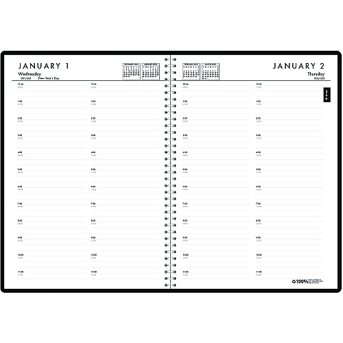 House of Doolittle 24/7 Recycled Daily Appointment Book/Monthly Planner, 10 x 7, Black Cover, 12-Month (Jan to Dec): 2026 (289632)