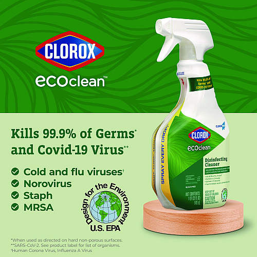 Clorox Pro EcoClean Disinfecting Cleaner, Unscented, 32 oz Spray Bottle, 9/Carton (60213CT)