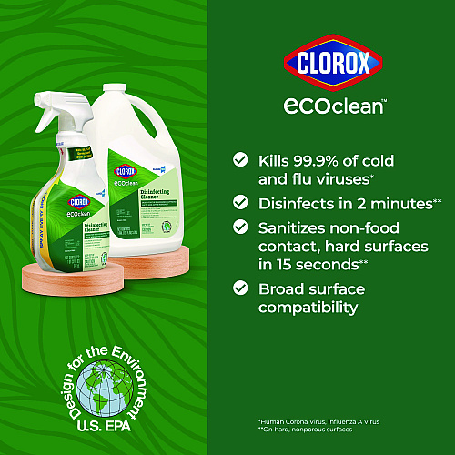 Clorox Pro EcoClean Disinfecting Cleaner, Unscented, 32 oz Spray Bottle, 9/Carton (60213CT)