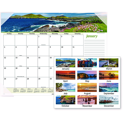 AT-A-GLANCE Seascape Panoramic Desk Pad, Seascape Panoramic Photography, 22 x 17, White Sheets, Clear Corners, 12-Month (Jan-Dec): 2026 (89803)