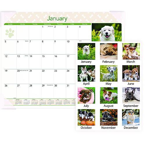 AT-A-GLANCE Puppies Monthly Desk Pad Calendar, Puppies Photography, 22 x 17, White Sheets, Clear Corners, 12-Month (Jan to Dec): 2026 (DMD16632)
