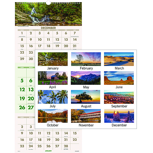 AT-A-GLANCE Scenic Three-Month Wall Calendar, Landscape Photography, 12 x 27, White Sheets, 14-Month: Dec 2025 to Jan 2027 (DMW50328)