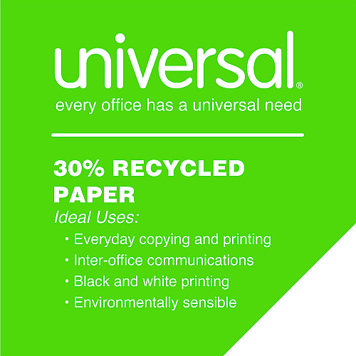 Universal 30% Recycled Copy Paper, 92 Bright, 20 lb Bond Weight, 8.5 x 11, White, 500 Sheets/Ream, 10 Reams/Carton (UNV20030)