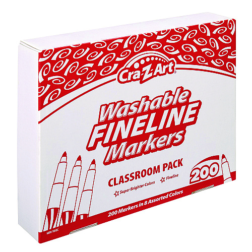 Cra-Z-Art Washable Fineline Markers Classpack, Fine Bullet Tip, Eight Assorted Colors, 200/Set (740071)