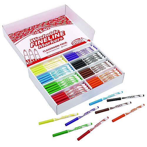 Cra-Z-Art Washable Fineline Markers Classpack, Fine Bullet Tip, Eight Assorted Colors, 200/Set (740071)