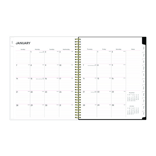 Blue Sky Nevaeh Weekly/Monthly Planner, Floral Artwork, 11 x 8.5, Black/Multicolor Cover, 12-Month (Jan to Dec): 2026 (143945)