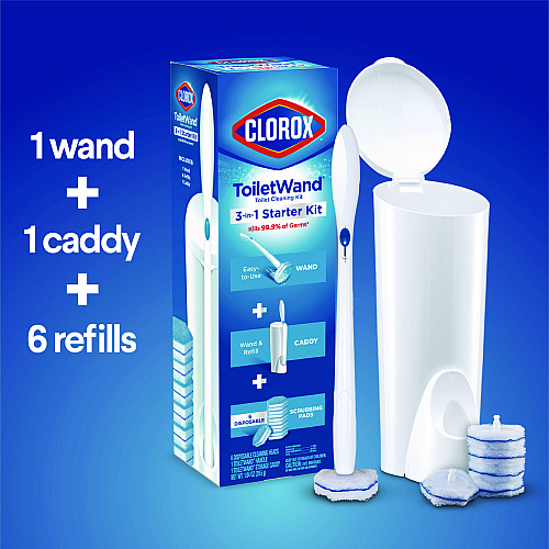 Clorox ToiletWand Disposable Toilet Cleaning System: Handle, Caddy and Refills, White (03191)
