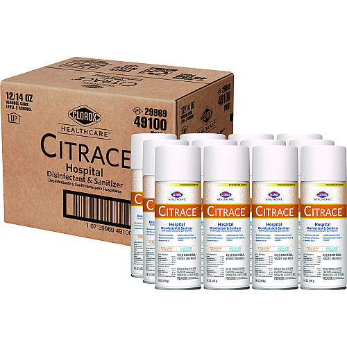Clorox Healthcare Citrace Hospital Disinfectant and Sanitizer, Citrus, 14 oz Aerosol Spray, 12/Carton (49100)