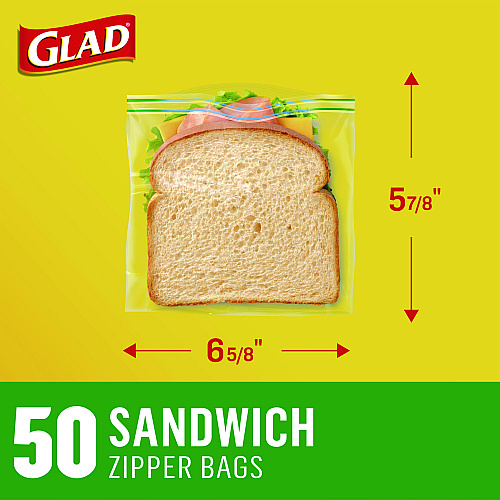 Glad Zipper Food Storage Sandwich Bags, 6.63" x 9.88" x 8", Clear, 600/Carton (57263)