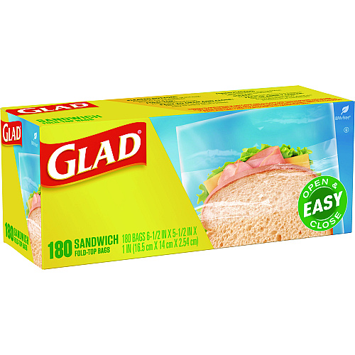 Glad Fold Top Food Storage Sandwich Bags, 6.5" x 5.5", Clear, 2,160/Carton (60771)