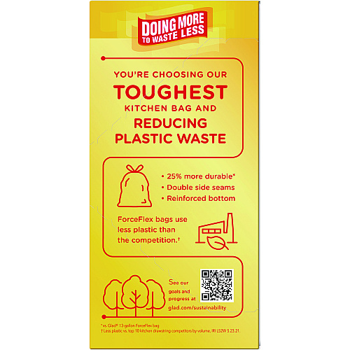 Glad ForceFlex MaxStrength Tall Kitchen Drawstring Trash Bags, 13 gal, Fresh Clean Scent, 24" x 28", White, 34/Box, 6 Boxes/CT (70320)