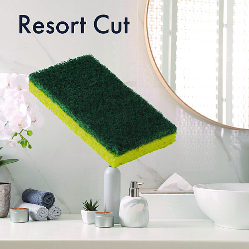 Americo Resort Cut Scrub Sponge, Medium Duty, 6.25 x 3.18, Green/Yellow, 40/Carton (551013)