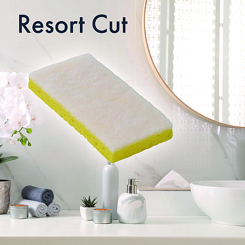 Americo Resort Cut Scrub Sponge, Light Duty, 6.25 x 3.18, White/Yellow, 40/Carton (551026)