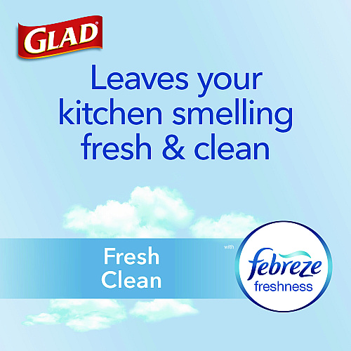 Glad OdorShield Quick-Tie Small Trash Bags, Tie-Flap, 4 gal, Fresh Clean Scent, 8" x 18", White, 26 Bags/Box, 6 Boxes/Carton (78812)